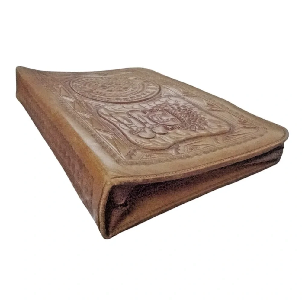 Vintage 1970s Mexican Tooled Leather Briefcase Portfolio Zip Around 14